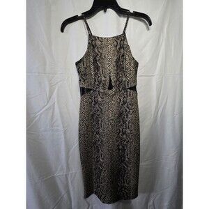 bebe Snake Print Midi Dress STYLE 0066C Size 4 Gold Halter Cutout Waist
